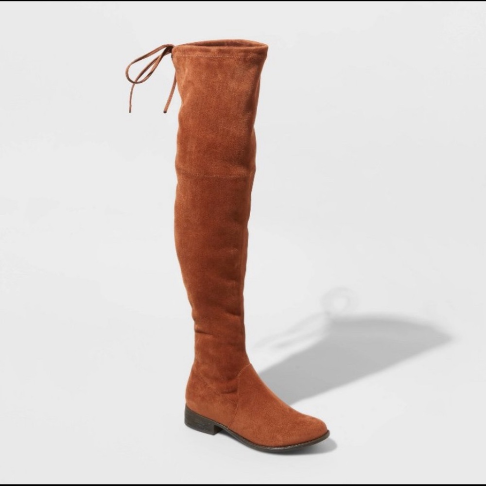 Over the knee faux brown suede boots